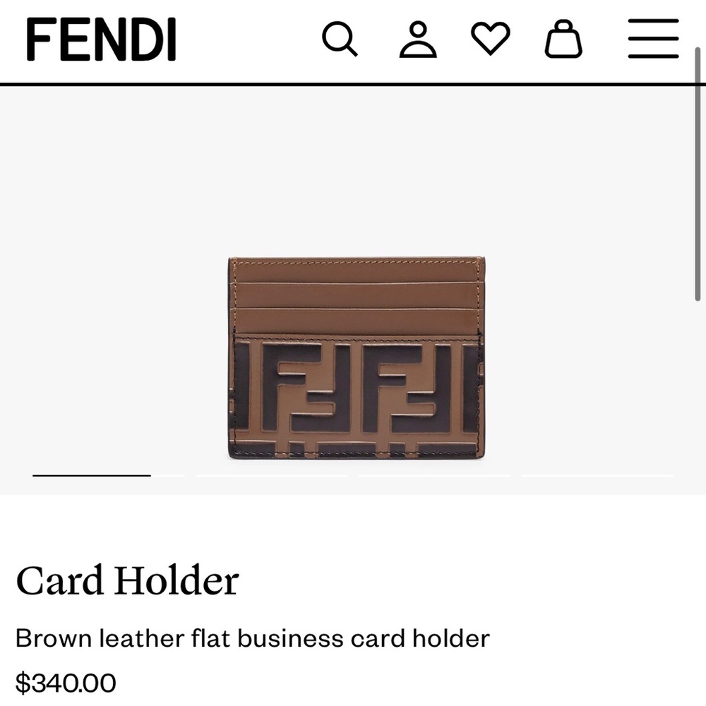 Fendi FF Monogram Logo Brown Leather Card Holder